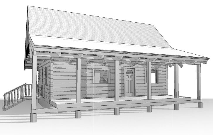 picture of 24x32' log cottage with porch, side view